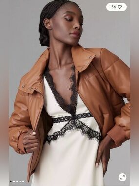 Anthropology, vegan leather, collared, puffer jacket size XS